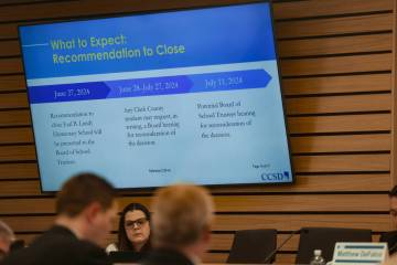 The Clark County School District’s presentation showing their recommendation to close th ...