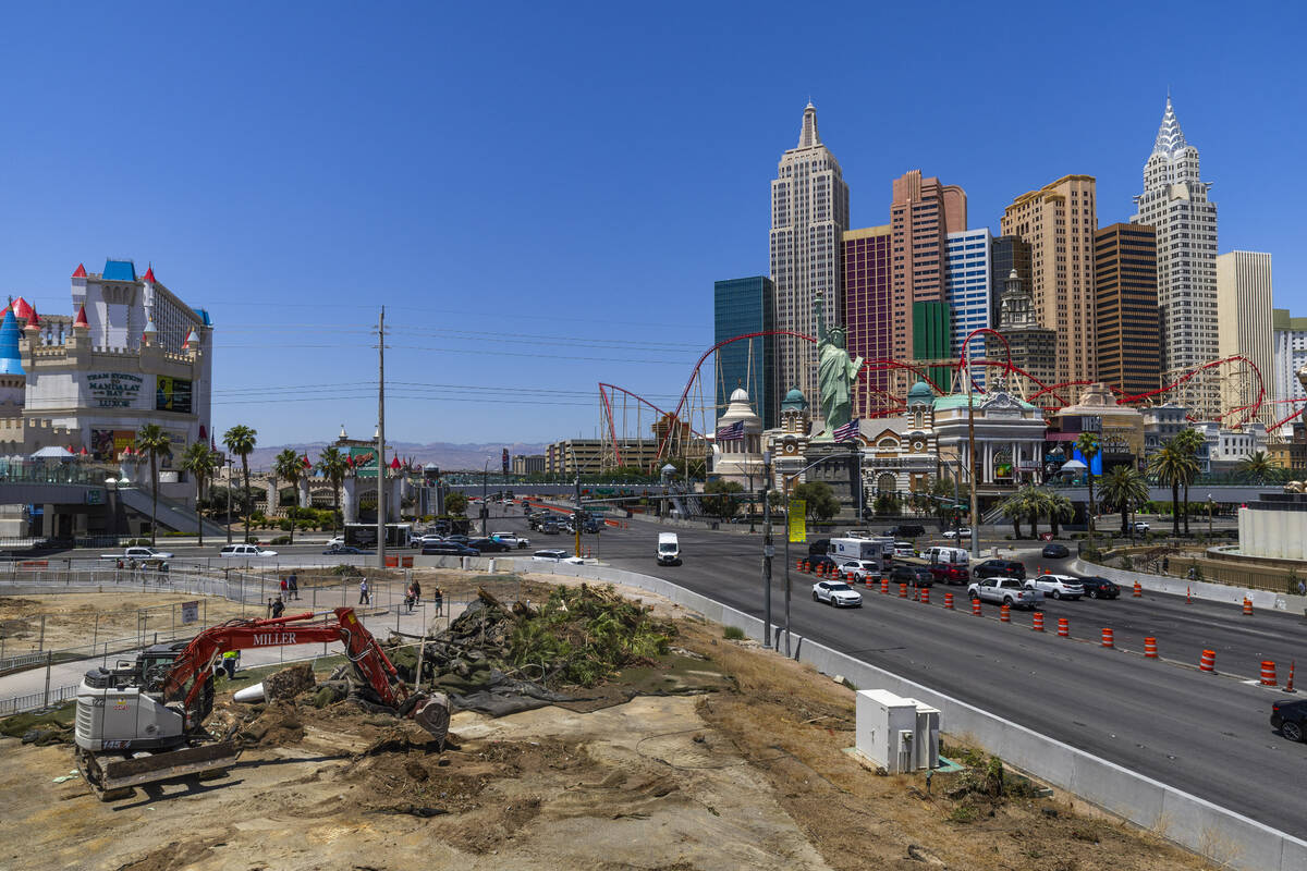 The greenery areas in front of the Tropicana are stripped of their landscape elements on Thursd ...