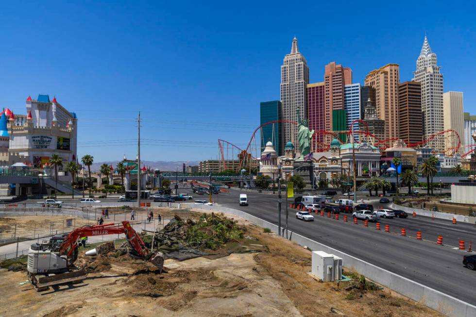 The greenery areas in front of the Tropicana are stripped of their landscape elements on Thursd ...