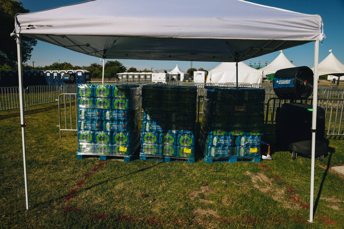Water is kept in the shade for those who attend a Sunday rally for former President Donald Trum ...