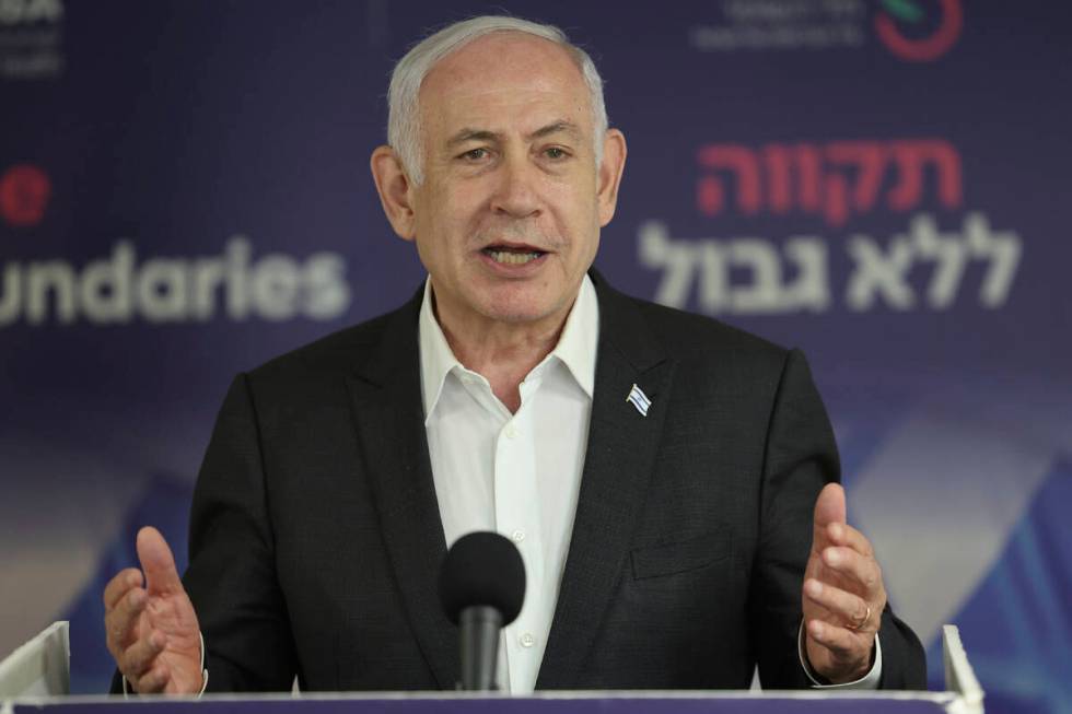 Israeli Prime Minister Benjamin Netanyahu speaks during a news conference at the Sheba Tel HaSh ...