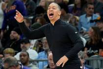 FILE -Los Angeles Clippers coach Tyronn Lue shouts instructions to players during the first hal ...