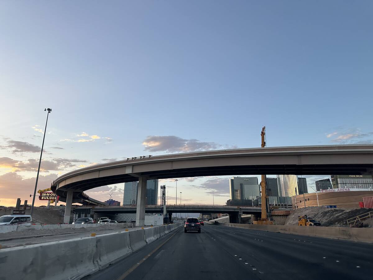 The under construction Interstate 15 southbound to Tropicana Avenue eastbound flyover ramp as s ...