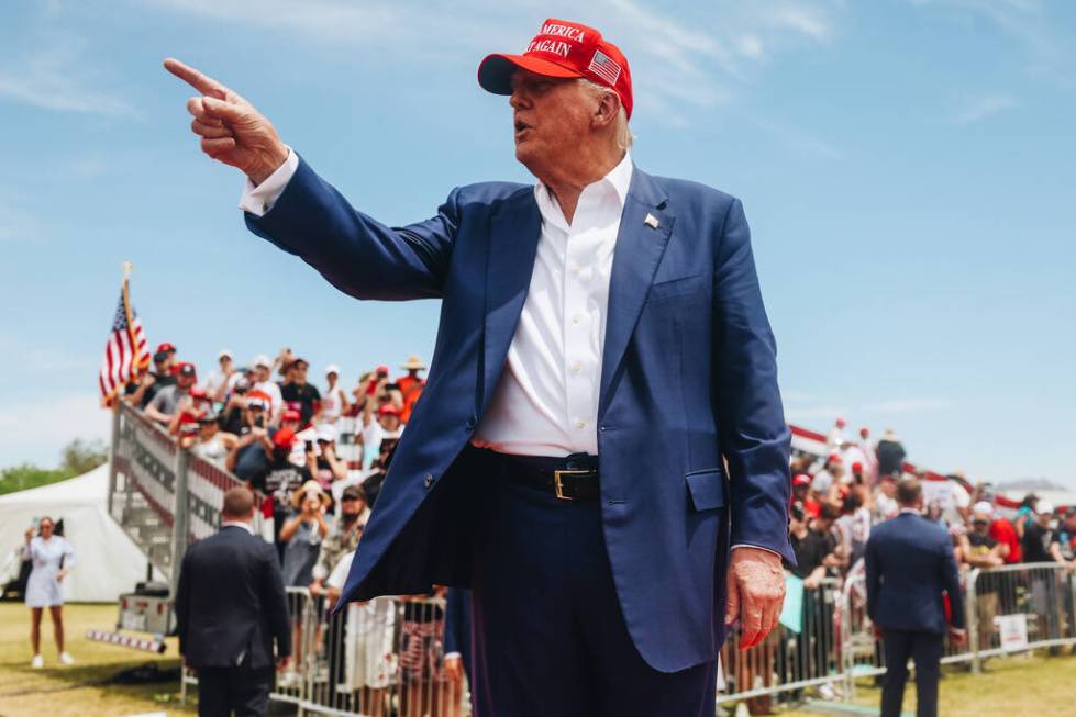 Former President Donald Trump speaks at a rally at Sunset Park on Sunday, June 9, 2024, in Las ...