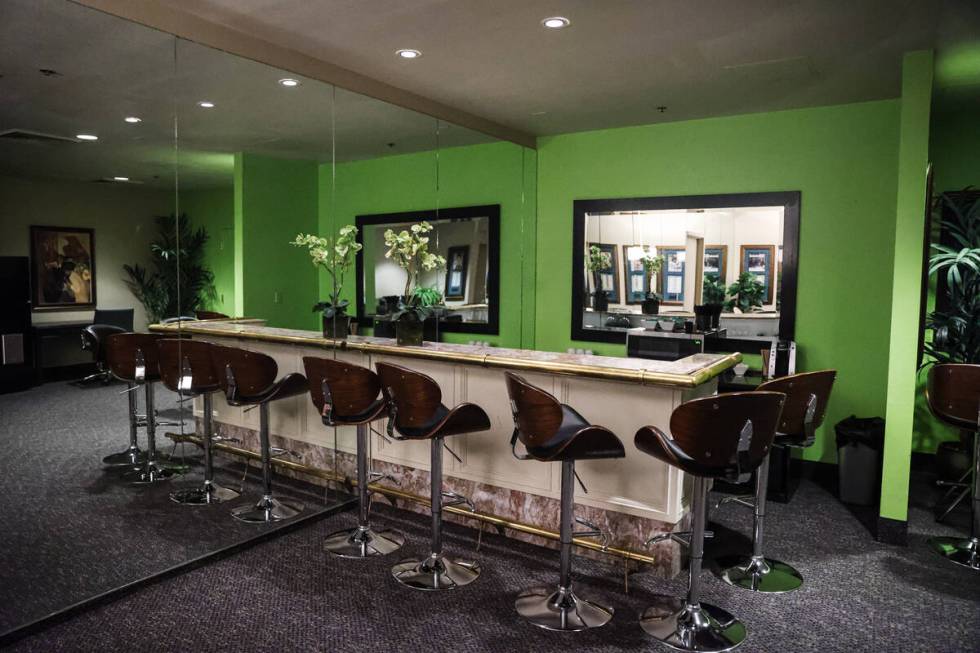 The original bar and mirror facing the bar in the room that served as a dressing room and green ...