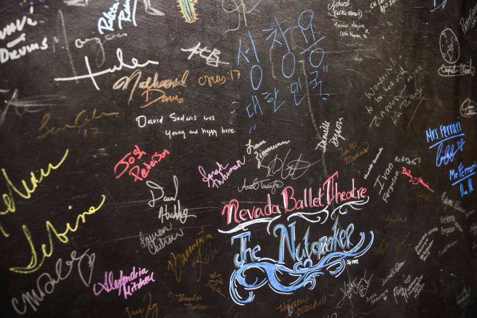 Signatures from stars adorn the backstage walls at The Smith Center in Las Vegas, Wednesday, Ju ...