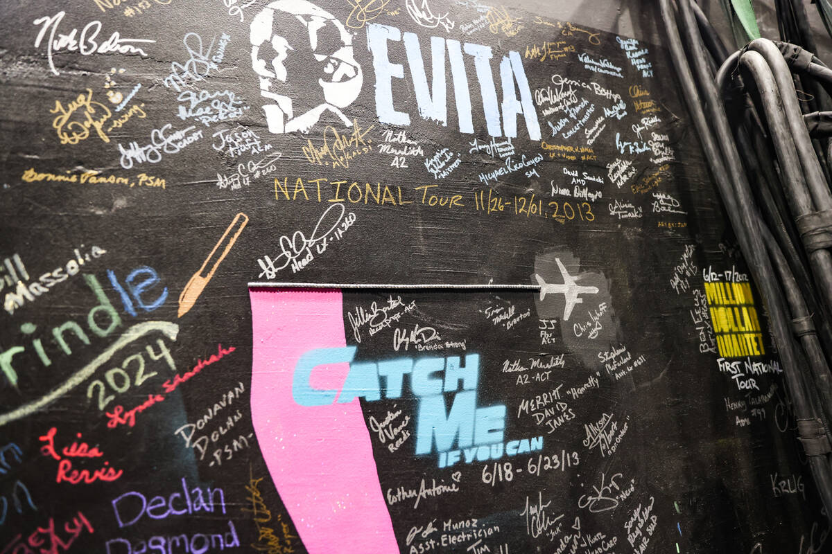 Signatures from stars adorn the backstage walls at The Smith Center in Las Vegas, Wednesday, Ju ...