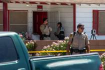 Members of the Las Vegas Metropolitan Police Department Homicide Section investigate the scene ...