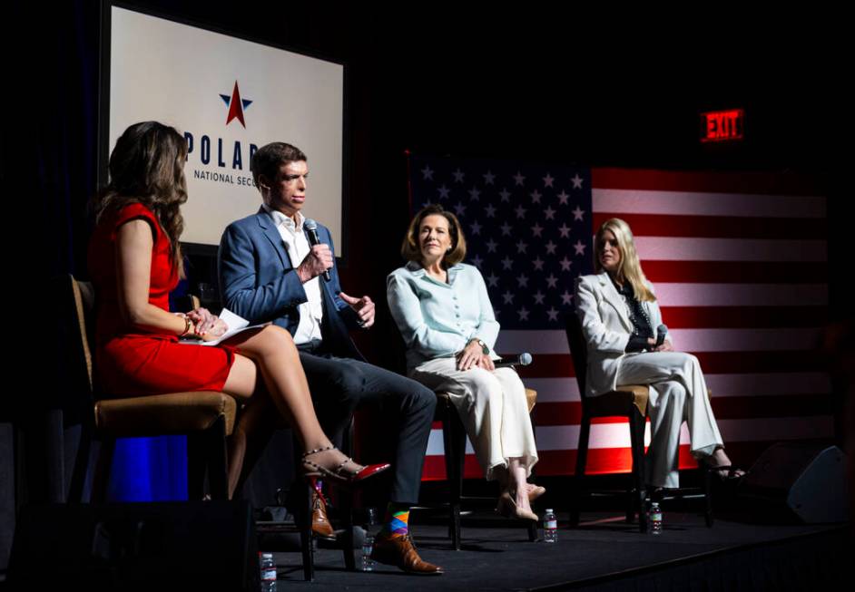 Sam Brown, Republican candidate for U.S. Senate, second from left, at Red Rock Resort on Monday ...