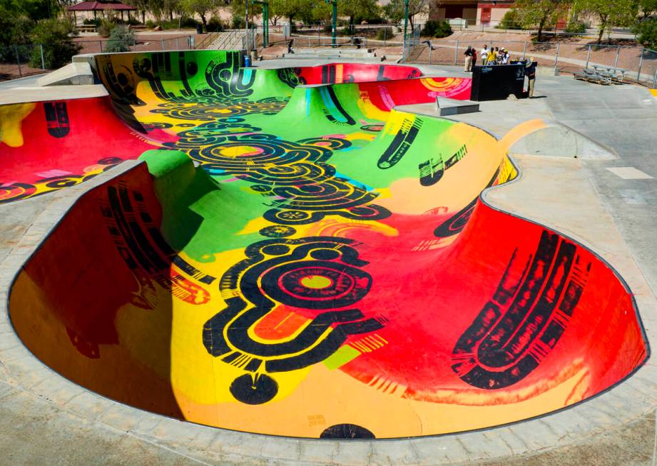 An aerial view of the Doc Romeo Skatepark, on Monday, June 10, 2024, in Las Vegas. Local murali ...