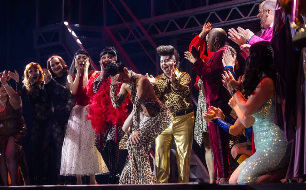 Ms. B LaRose, of Chicago, reacts after being named M- Exotic World in the Burlesque Hall of Fam ...