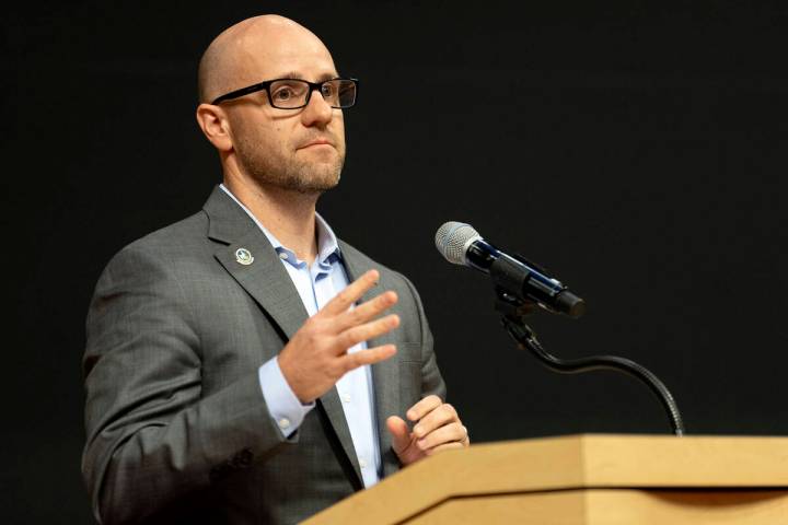 Las Vegas City Councilman Brian Knudsen peaks during a panel about projects planned for the dev ...