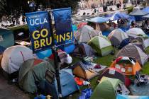 FILE - Tents are placed on an encampment on the UCLA campus after clashes between pro-Israel an ...
