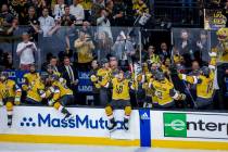 Golden Knights begin to celebrate as the clock winds down against the Florida Panthers at the ...