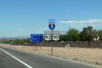 An Interstate 11 road sign on in Henderson on April 21, 2024. (Mick Akers/Las Vegas Review-Journal)