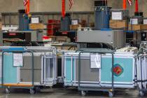Ballot equipment is stored for later usage as Nevada Attorney General Aaron Ford and Secretary ...
