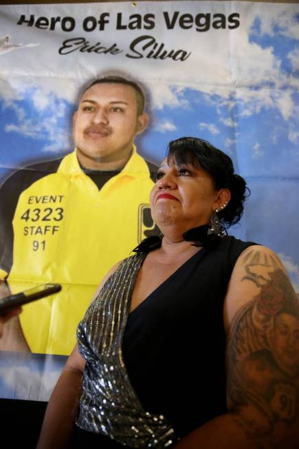 Angelica Cervantes, mother of Erick Silva, a security guard who was shot trying to help pe ...