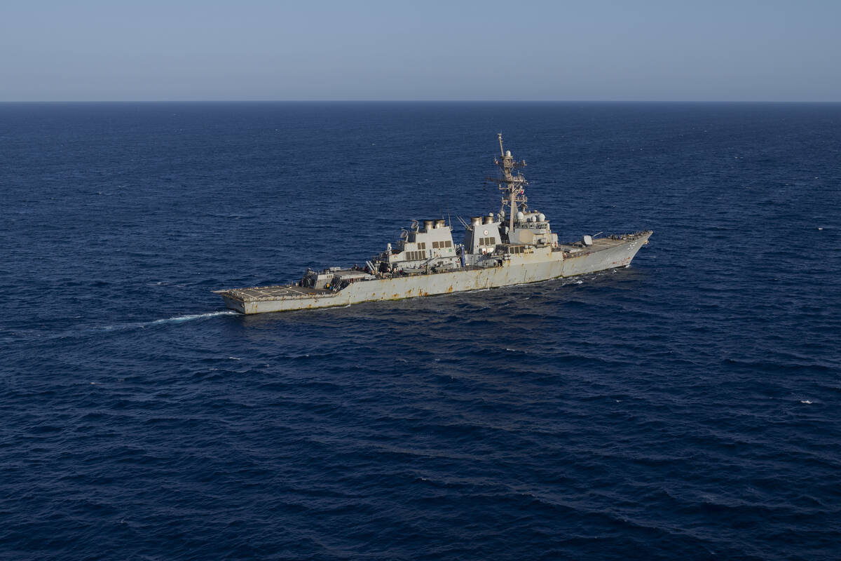 The Arleigh Burke-class guided missile destroyer USS Laboon sails in the Red Sea on Wednesday, ...