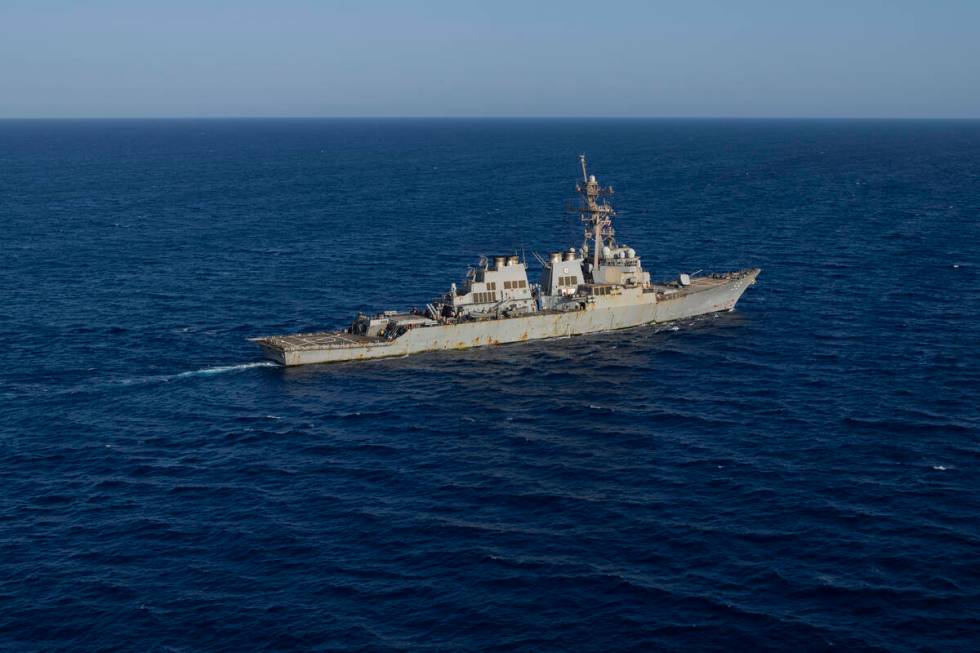 The Arleigh Burke-class guided missile destroyer USS Laboon sails in the Red Sea on Wednesday, ...