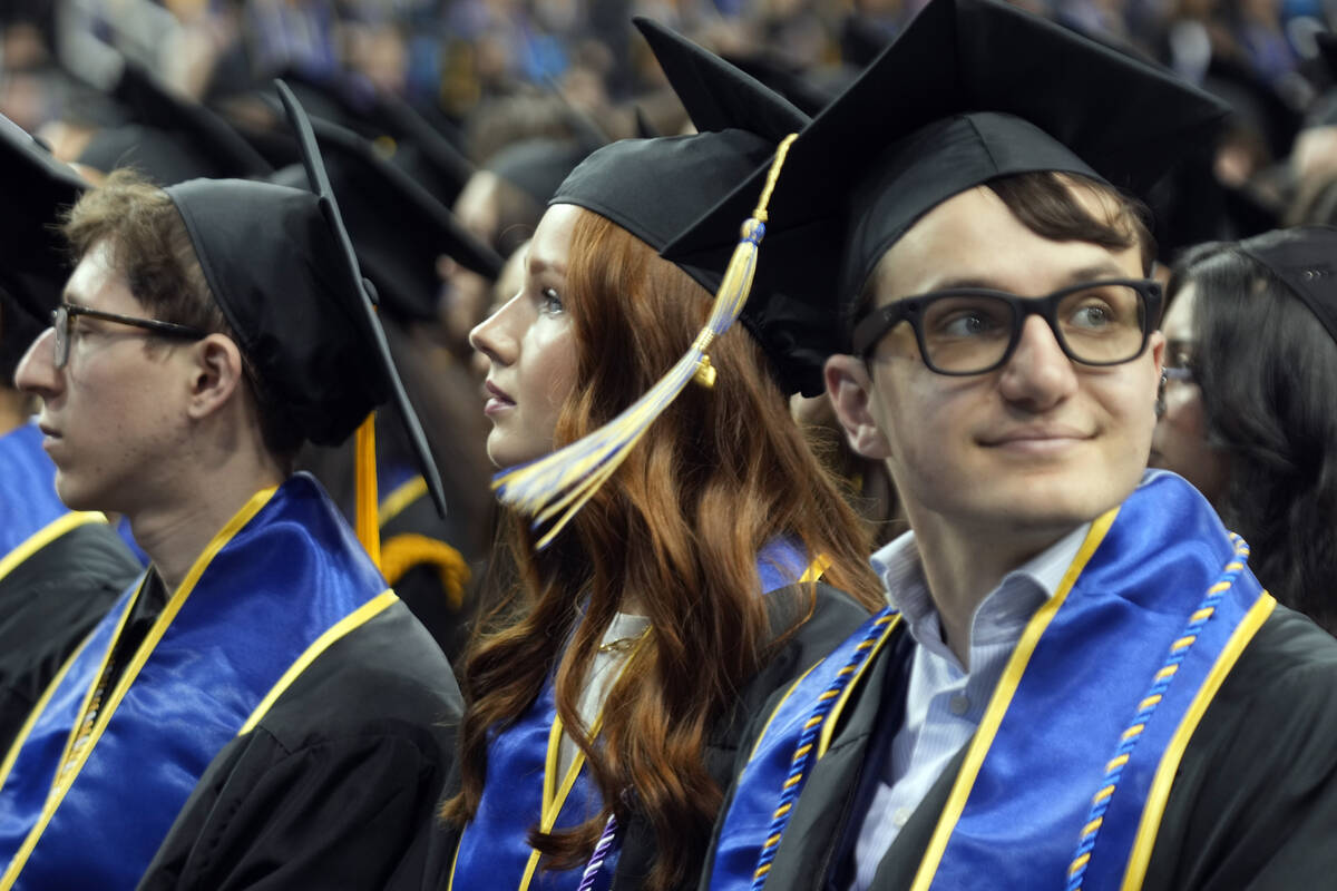 UCLA graduates sit in attendance at their commencement ceremony at Pauley Pavilion, Friday, Jun ...