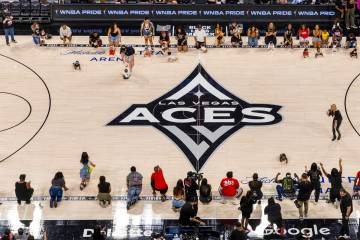A baby race takes over the court at halftime during the Aces versus New York Liberty WNBA game ...