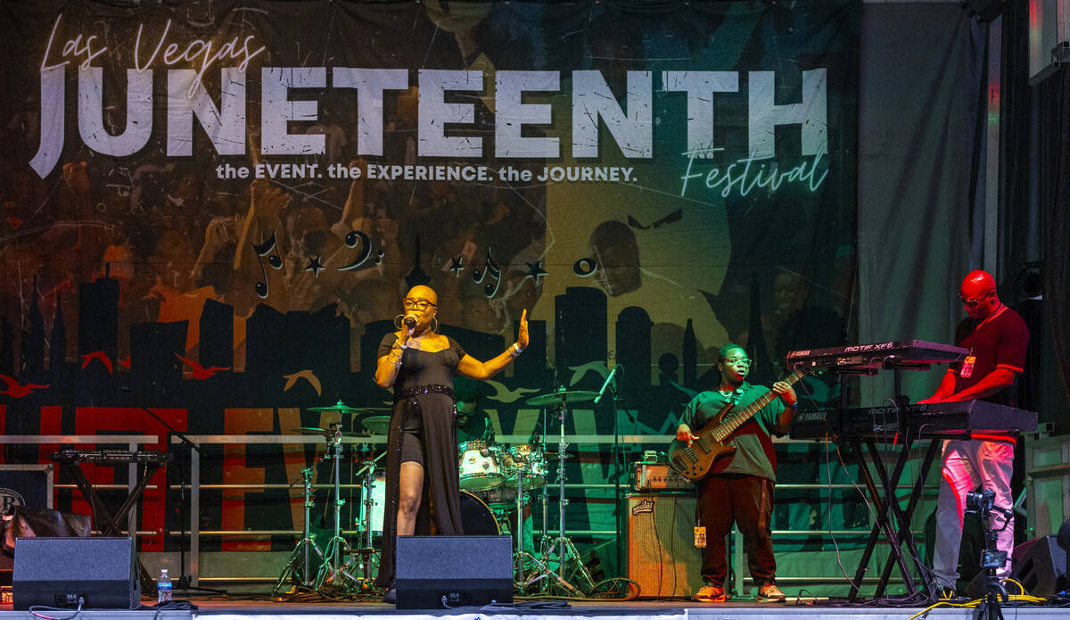 Singer Tymara Walker performs with her band during the 23rd annual Las Vegas Juneteenth Festiva ...