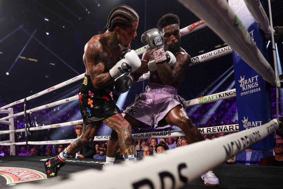 Gervonta “Tank” Davis works Frank Martin into a corner during a WBA world lightwe ...