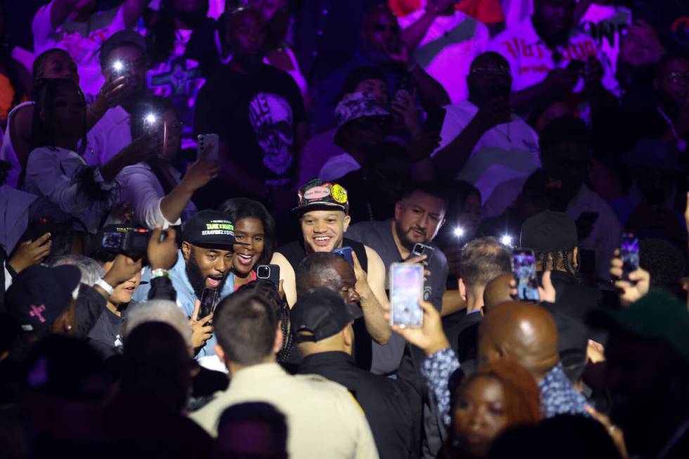 Fans congratulate Gervonta “Tank” Davis on his knockout win in a WBA world lightw ...