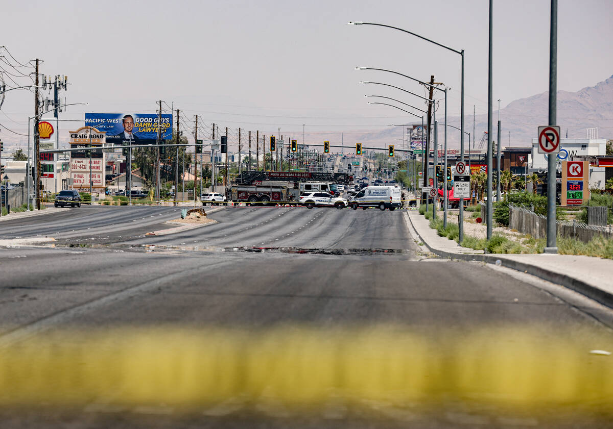 Police at the scene where the North Las Vegas Police Department shot and killed a man who repor ...