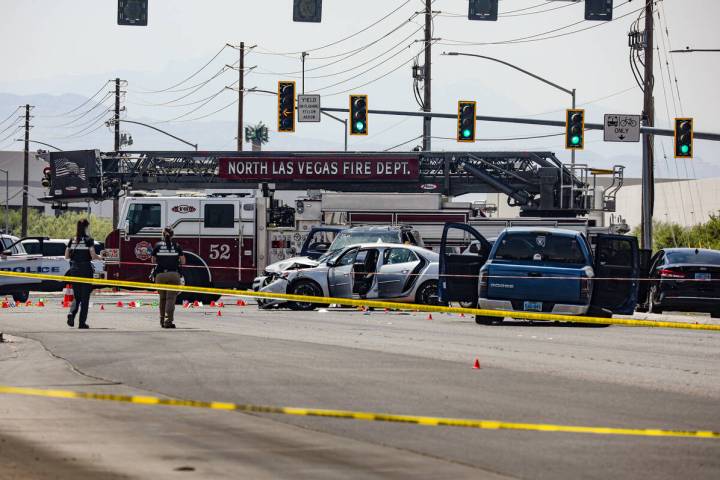 Police at the scene where the North Las Vegas Police Department shot and killed a man who repor ...