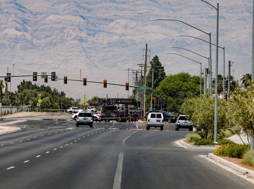 Police at the scene where the North Las Vegas Police Department shot and killed a man who repor ...