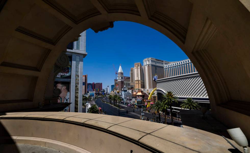 The outdoor space overlooking the Strip at Electric Playhouse, a new high-tech social gaming pl ...