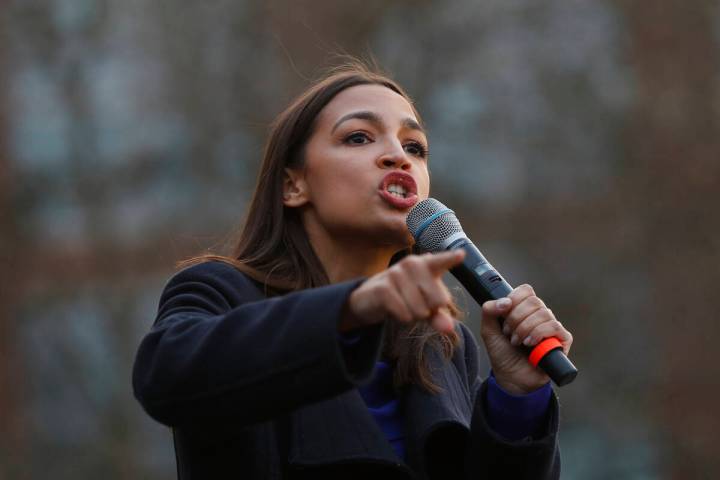 Rep. Alexandria Ocasio-Cortez, D-N.Y., speaks at a campaign rally for Democratic presidential c ...