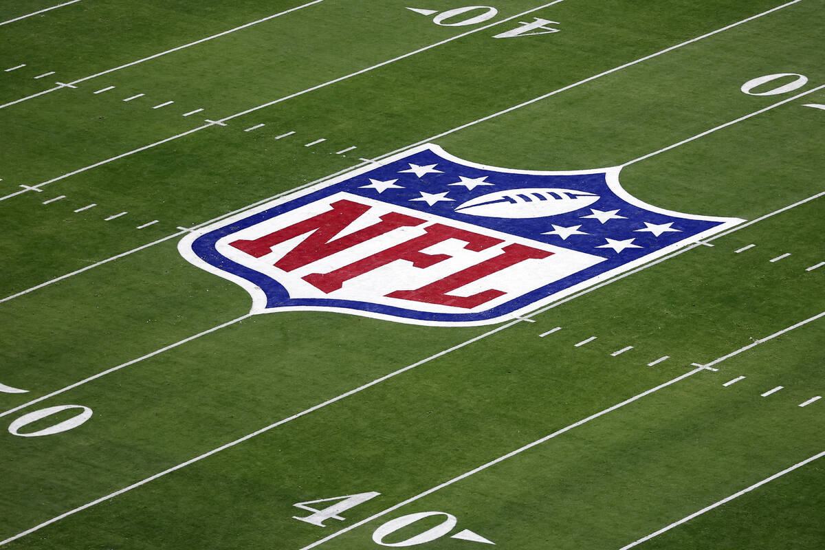 The NFL logo is seen during the NFL Super Bowl 58 football game Sunday, Feb. 11, 2024, in Las V ...