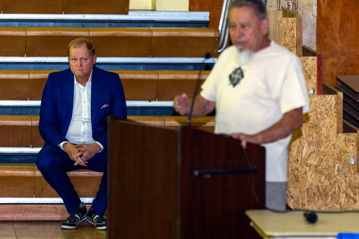 Rover Critical Minerals CEO Judson Culter listens to public comment as his company hosts a town ...