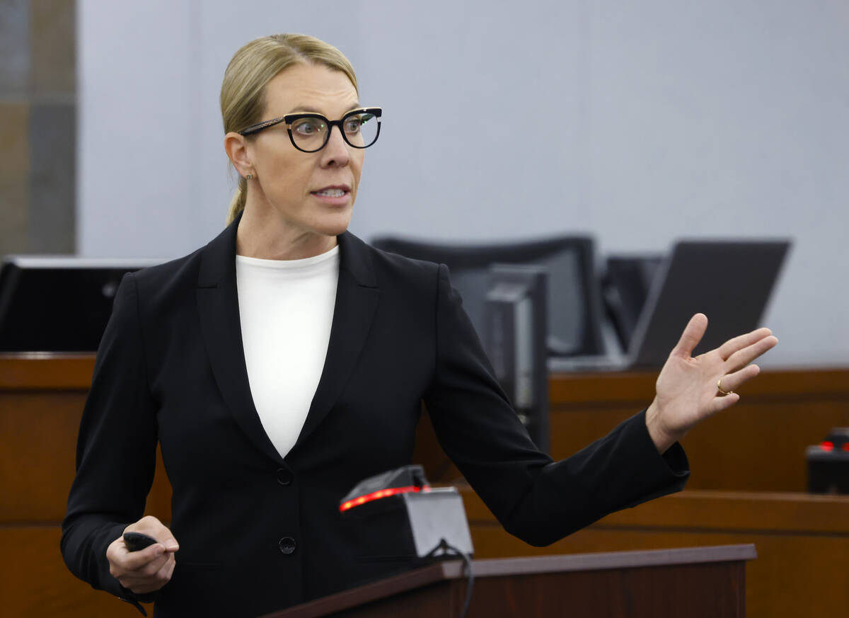 Chief Deputy District Attorney Michelle Fleck delivers her closing argument to the jury during ...