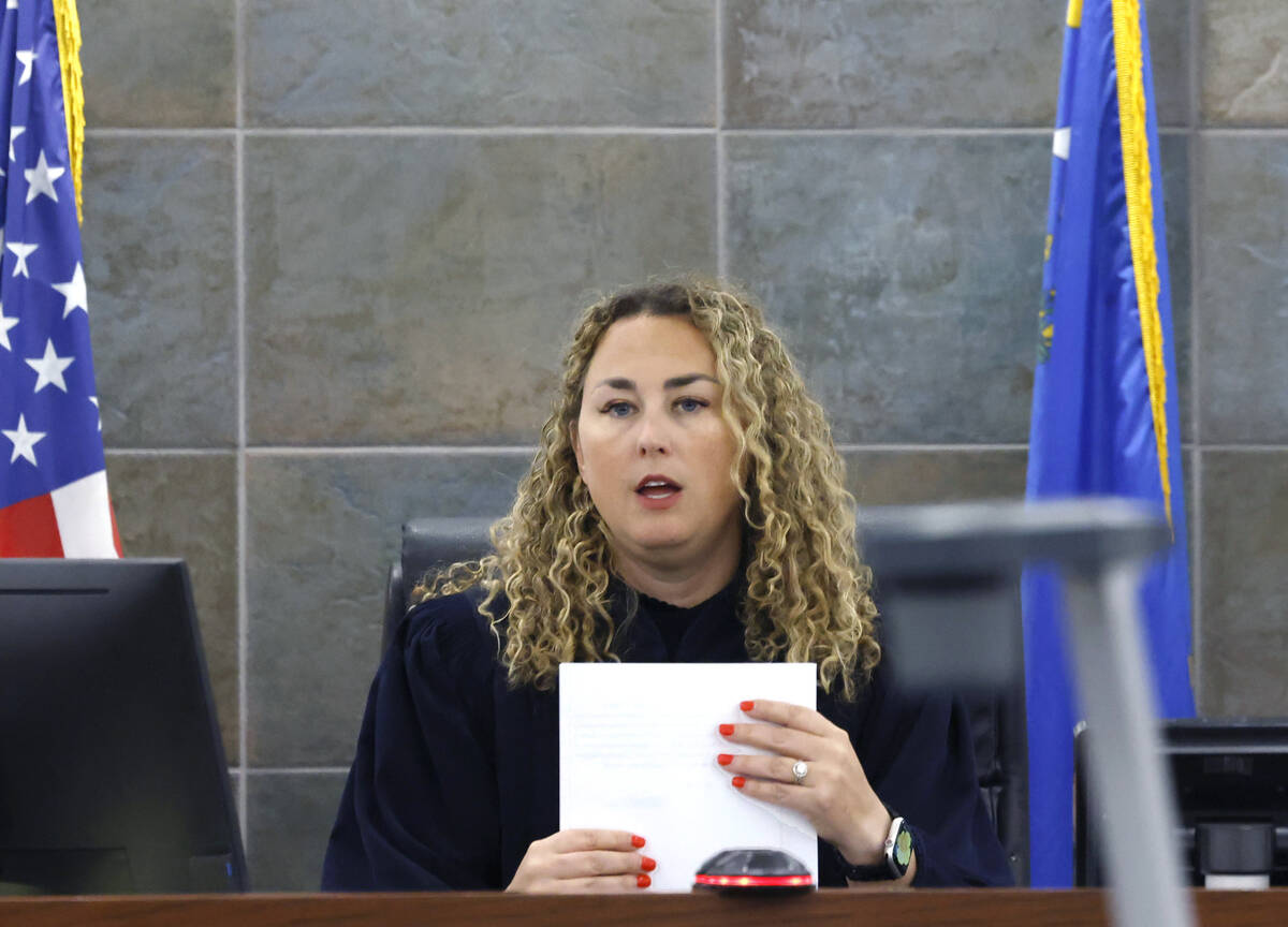Clark County District Judge Carli Kierny reads instruction to the jury during former Las Vegas ...