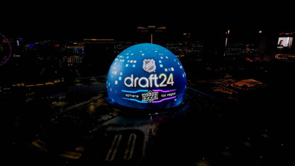 The NHL Draft, coming to Sphere on June 28 and 29, is advertised on the Exosphere. (Sphere Ente ...