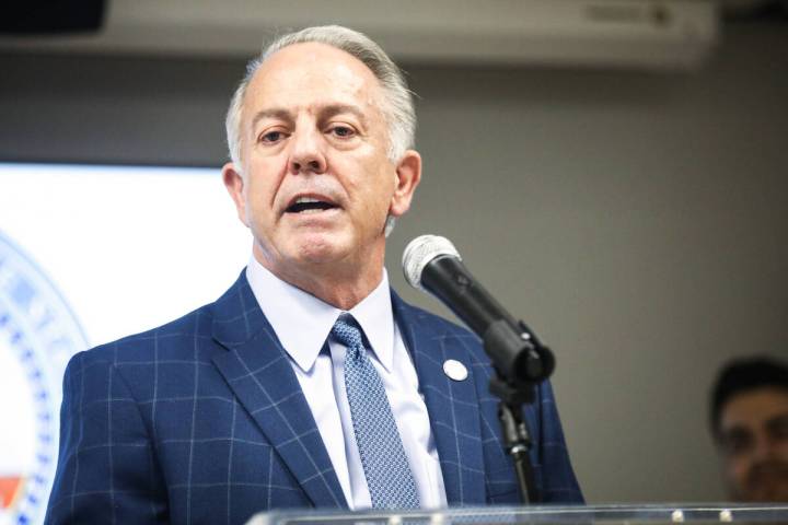 Gov. Joe Lombardo addresses the crowd at a ceremonial signing event for Senate Bill 92 at the L ...