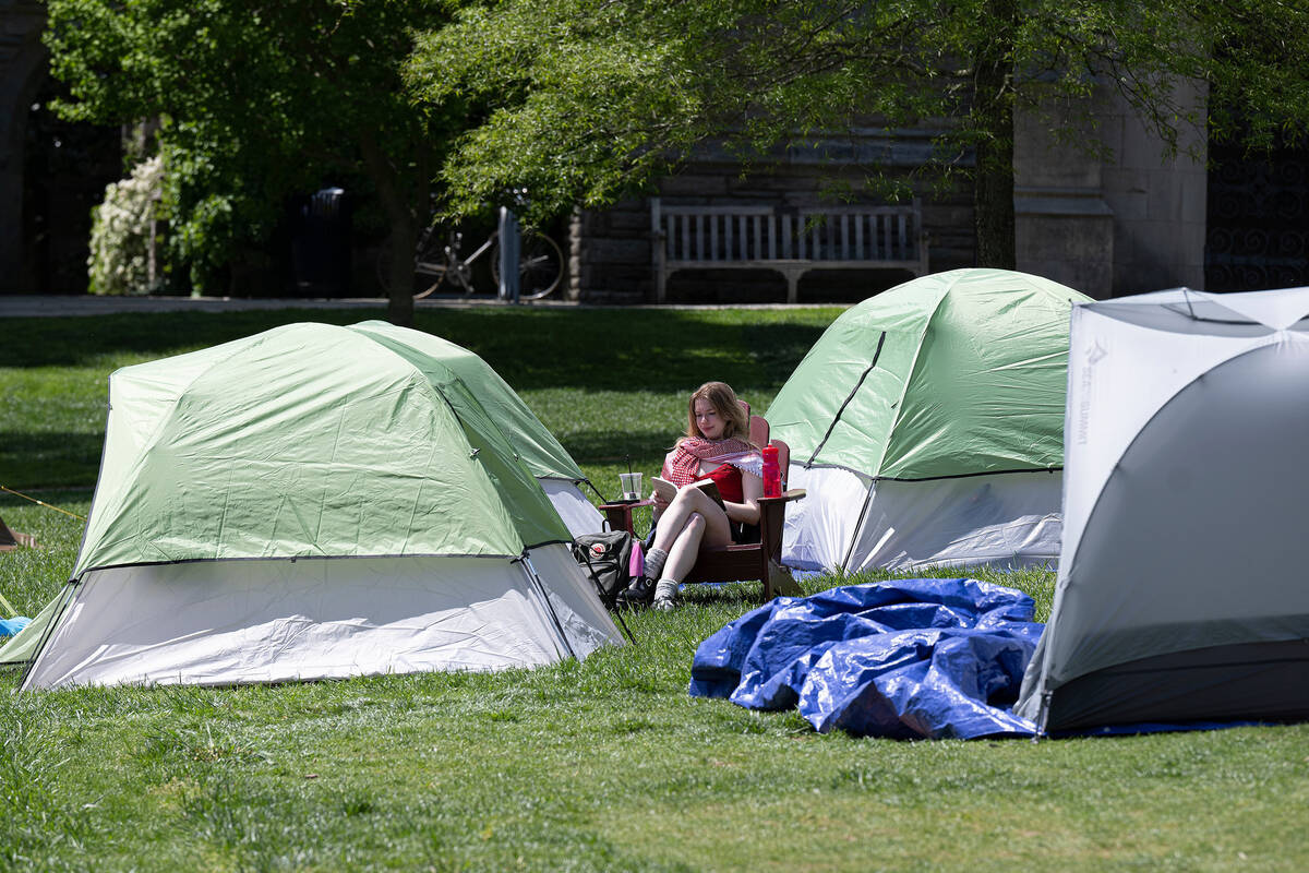 Students occupy Parrish Lawn in a protest encampment at Swarthmore College. (Jose F. Moreno/The ...