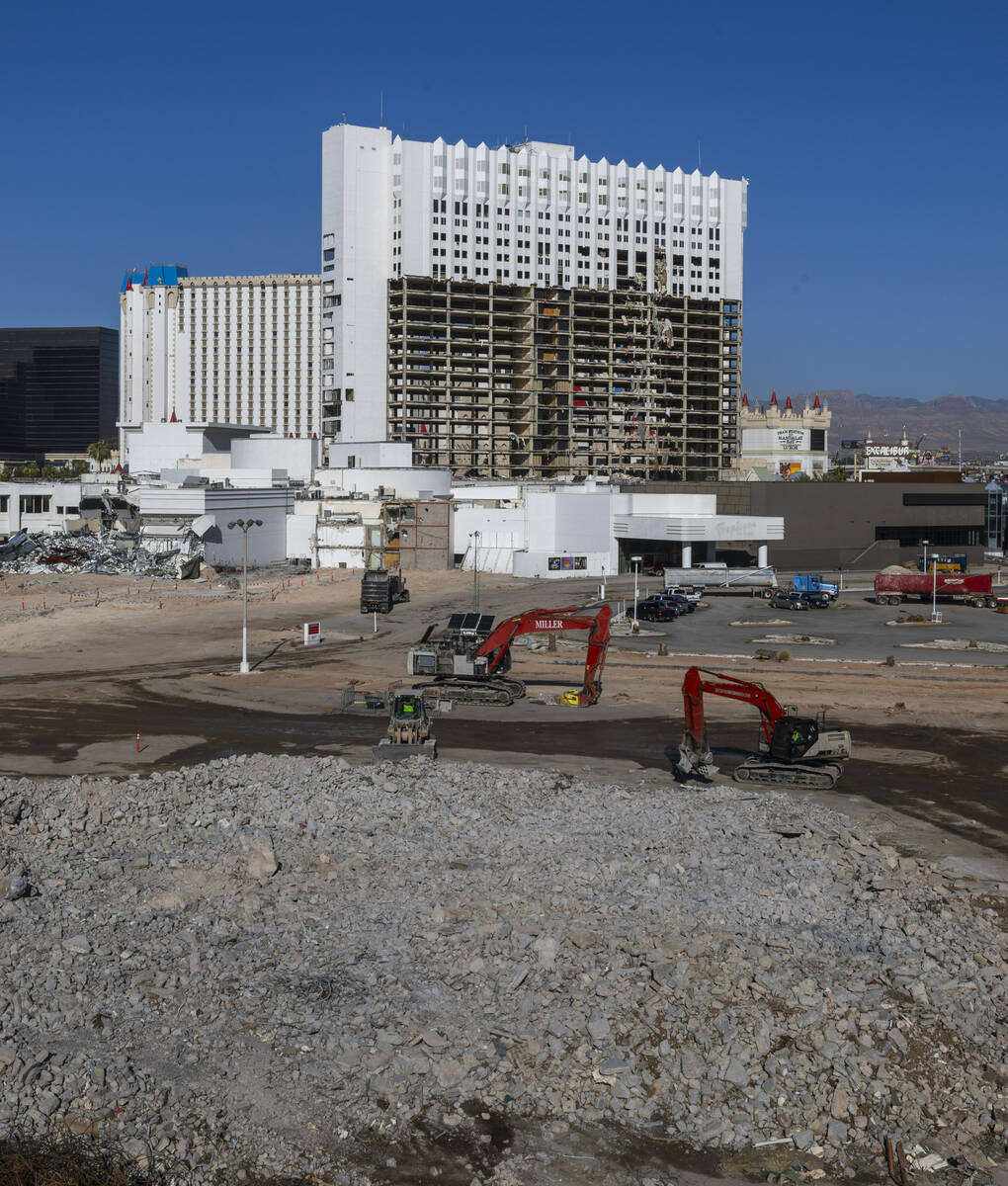 Piles of concrete are to be transported away as demolition continues on the Tropicana in prepar ...