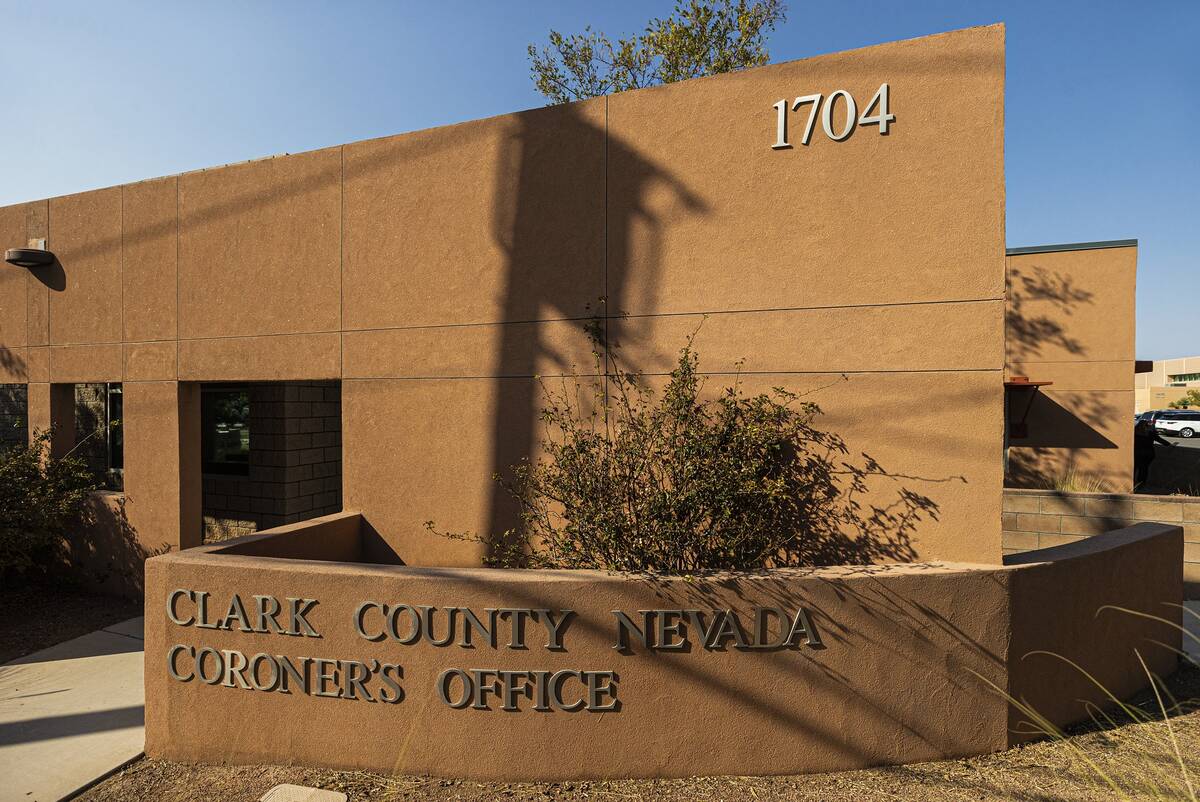 The Clark County Coroner’s office on Monday, Sept. 27, 2021, in Las Vegas. (Benjamin Hag ...