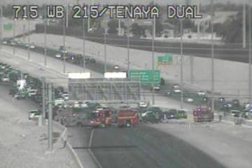The 215 Beltway westbound is closed at 4:35 p.m. Thursday, June 20, 2024, in a multiple-vehicle ...
