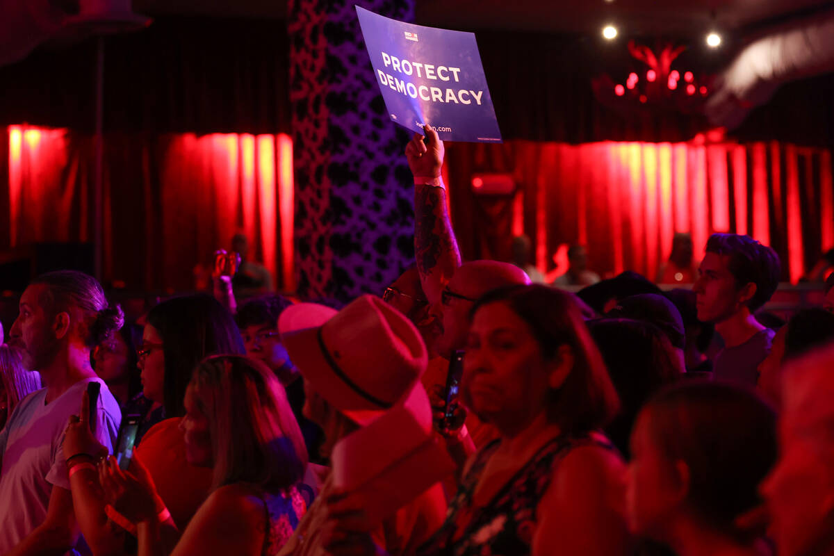 The audience listens while Rep. Alexandria Ocasio-Cortez, D-N.Y., speaks during a rally for the ...