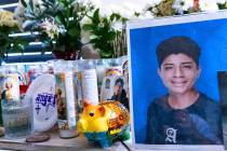 A memorial to Angel Naranjo is seen at his family home, on Tuesday, Aug. 8, 2023, in Las Vegas. ...