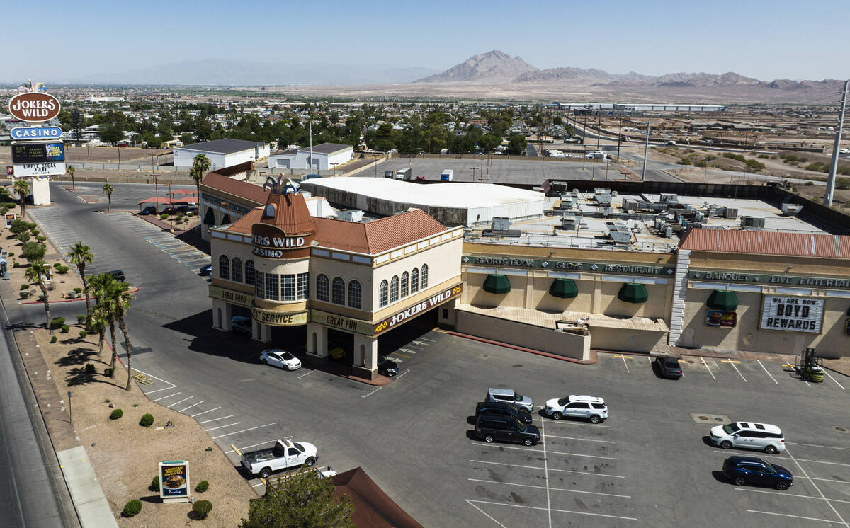 This is an aerial view of Joker's Wild casino on Boulder Highway and the Cadence housing develo ...