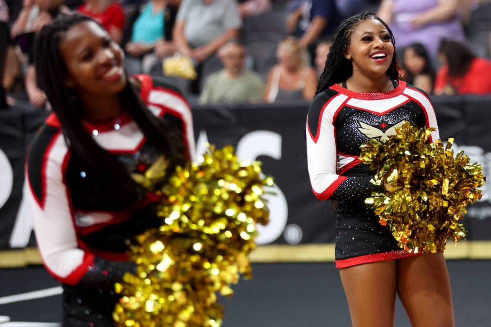 The Hawk Girls cheerleaders pump up the crowd during an IFL (Indoor Football League) game betwe ...