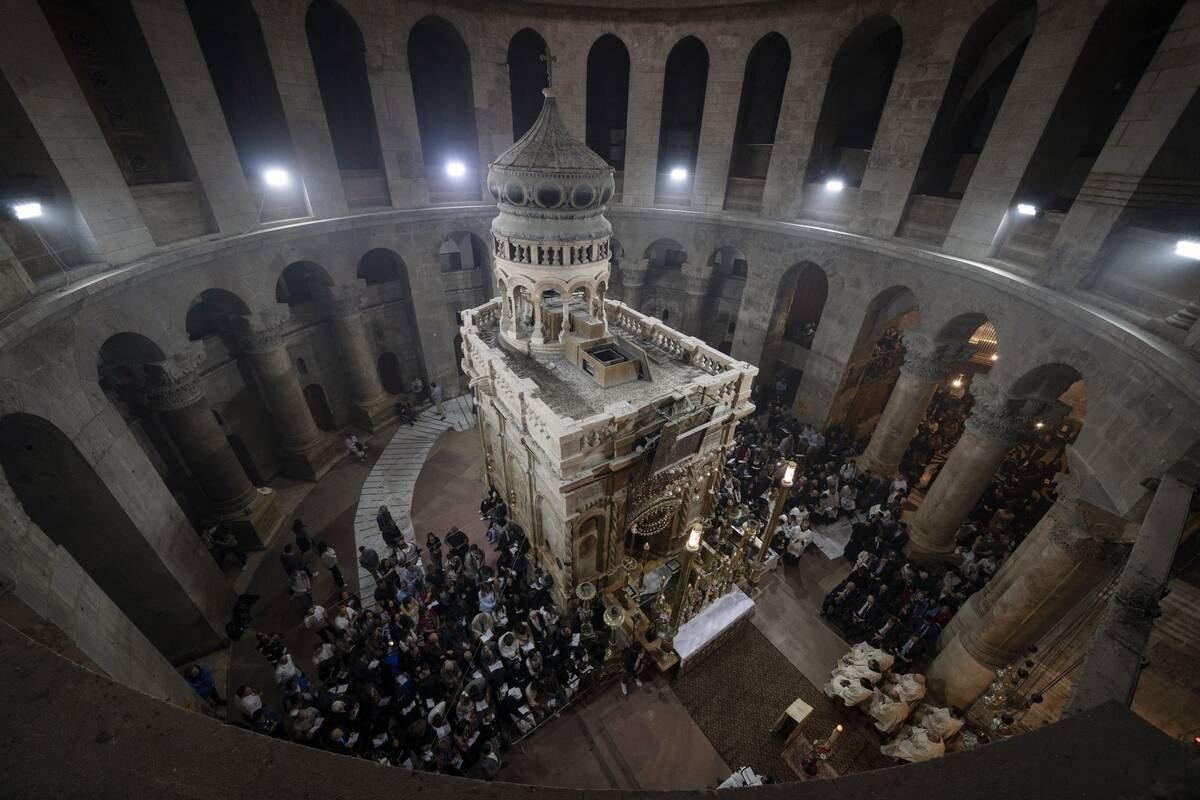 FILE - Latin Patriarch of Jerusalem Pierbattista Pizzaballa leads the Easter Sunday Mass at the ...