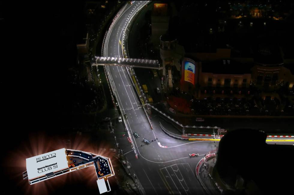An artist rendering of the Club SI 2024 Las Vegas Grand Prix spectator zone planned to be built ...