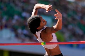 Vashti Cunningham competes in the women's high jump during the U.S. Track and Field Olympic Tea ...